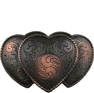 New Antique Bronze 3 heart floral filligree belt buckle approximately 3.5"
